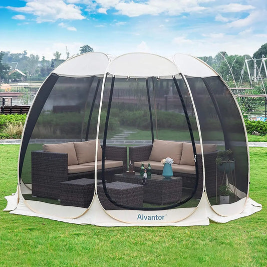 Camping Tent with Mesh Walls - 10'x10' Pop Up Hexagon Screen House, Outdoor Canopy