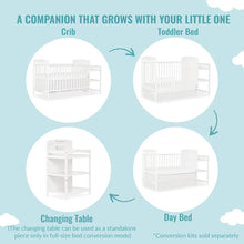 Load image into Gallery viewer, Full-Size White 4-in-1 Crib and Changing Table Combo for Nursery