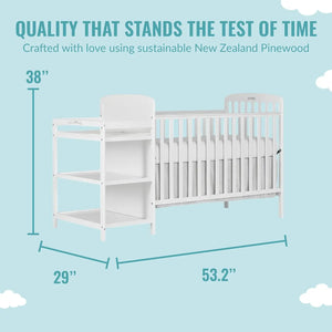 Full-Size White 4-in-1 Crib and Changing Table Combo for Nursery