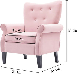 Tufted Pink Velvet Accent Chair w/ Ottoman - Comfy Single Sofa for Living Room, Office