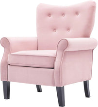 Load image into Gallery viewer, Tufted Pink Velvet Accent Chair w/ Ottoman - Comfy Single Sofa for Living Room, Office