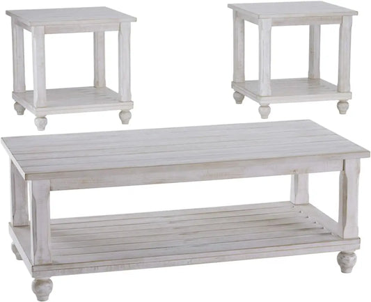 Charming Farmhouse-Style 3-Piece Table Set - Coffee Table, 2 End Tables with Shelves