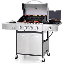 Load image into Gallery viewer, &quot;Stainless Steel BBQ Grill w/ Side Burner &amp; Porcelain Cast Iron Grates - Large Outdoor BBQ