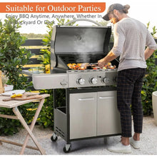 Load image into Gallery viewer, &quot;Stainless Steel BBQ Grill w/ Side Burner &amp; Porcelain Cast Iron Grates - Large Outdoor BBQ