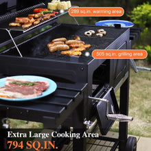 Load image into Gallery viewer, &quot;Large BBQ Grill with Dual-Zone Adjustable Charcoal Tray &amp; 2 Foldable Side Tables