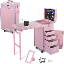 Load image into Gallery viewer, Portable Manicure Nail Table: Foldable Makeup Train Case, Desk Cosmetic Trolley, Travel Storage