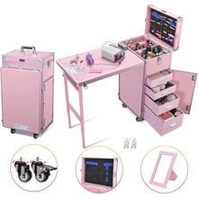 Load image into Gallery viewer, Portable Manicure Nail Table: Foldable Makeup Train Case, Desk Cosmetic Trolley, Travel Storage