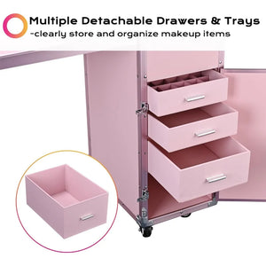 Portable Manicure Nail Table: Foldable Makeup Train Case, Desk Cosmetic Trolley, Travel Storage