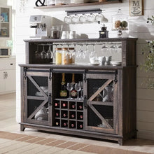 Load image into Gallery viewer, Bar Cabinet with LED Lights &amp; Sliding Barn Door Rack - Home Liquor Display