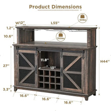 Load image into Gallery viewer, Bar Cabinet with LED Lights &amp; Sliding Barn Door Rack - Home Liquor Display