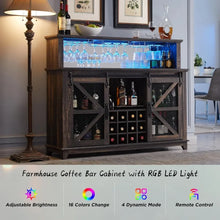 Load image into Gallery viewer, Bar Cabinet with LED Lights &amp; Sliding Barn Door Rack - Home Liquor Display