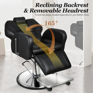 "Heavy Duty Reclining Barber Chair – Multifunctional Hydraulic Salon Chair