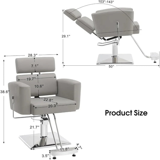 "Professional Barber Chair with Hydraulic Pump - 360° Swivel Reclining Salon Equipment