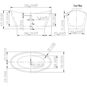 "59-Inch Freestanding Acrylic Bathtub – Deep Soaking Spa Tub with Overflow Drain