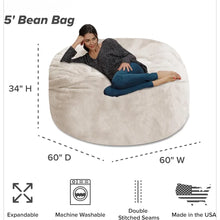 Load image into Gallery viewer, 5 Ft Memory Foam Bean Bag Chair | Folds Into Recliner w/ Soft Faux Fur Cover