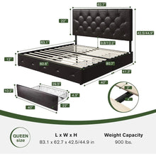 Load image into Gallery viewer, &quot;Queen Upholstered Platform Bed Frame w/ 4 Storage Drawers &amp; Adjustable Headboard