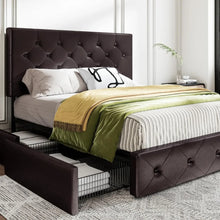 Load image into Gallery viewer, &quot;Queen Upholstered Platform Bed Frame w/ 4 Storage Drawers &amp; Adjustable Headboard