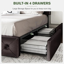 Load image into Gallery viewer, &quot;Queen Upholstered Platform Bed Frame with 4 Storage Drawers &amp; Adjustable Headboard