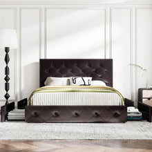 Load image into Gallery viewer, &quot;Queen Upholstered Platform Bed Frame with 4 Storage Drawers &amp; Adjustable Headboard