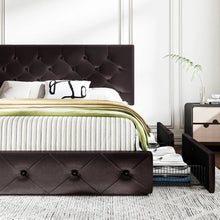 Load image into Gallery viewer, &quot;Queen Upholstered Platform Bed Frame w/ 4 Storage Drawers &amp; Adjustable Headboard