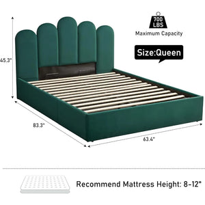 "Queen Bed Frame with Hydraulic Storage & Headboard - Platform, No Spring Needed