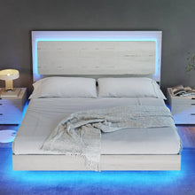 Load image into Gallery viewer, &quot;Queen Bed Frame with Angled Headboard &amp; LED Lights - Platform Farmhouse Style