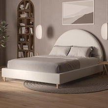 Load image into Gallery viewer, &quot;Queen Bed Frame with Arched Headboard &amp; Soft Fabric Upholstery - Boho Platform