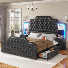 Load image into Gallery viewer, &quot;Platform Bed Frame with Storage Drawers, Charging Station, LED Lights &amp; Nightstand