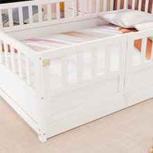 Load image into Gallery viewer, Montessori Wooden Children&#39;s Floor Bed with Integral High Security Barrier