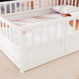 Montessori Wooden Children's Floor Bed with Integral High Security Barrier