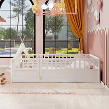 Load image into Gallery viewer, Montessori Wooden Children&#39;s Floor Bed with Integral High Security Barrier