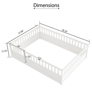 Montessori Wooden Children's Floor Bed with Integral High Security Barrier