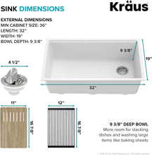 Load image into Gallery viewer, 32&quot; Granite Composite White Kitchen Sink - Single Bowl with Accessories, KGUW1-33WH