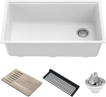 Load image into Gallery viewer, 32&quot; Granite Composite White Kitchen Sink - Single Bowl with Accessories, KGUW1-33WH