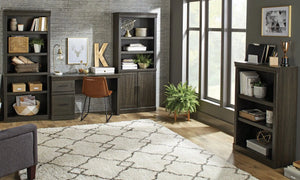 5 Shelf Bookcase with Doors - Dark Oak Finish, Elegant Storage for Home Décor