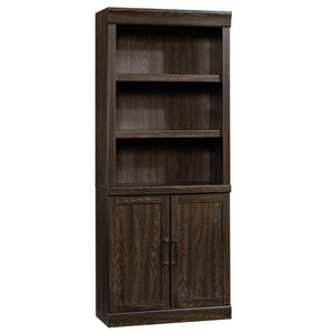 5 Shelf Bookcase with Doors - Dark Oak Finish, Elegant Storage for Home Décor