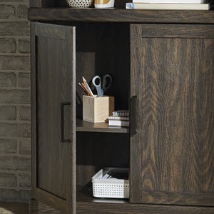 5 Shelf Bookcase with Doors - Dark Oak Finish, Elegant Storage for Home Décor