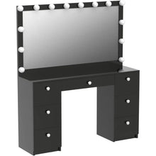 Load image into Gallery viewer, Black Vanity Makeup Desk w/Mirror, Lights, 7 Drawers - Large, Non-Glass Top