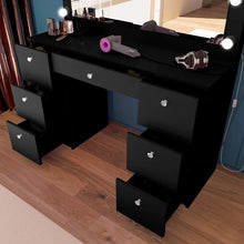 Load image into Gallery viewer, Black Vanity Makeup Desk w/Mirror, Lights, 7 Drawers - Large, Non-Glass Top