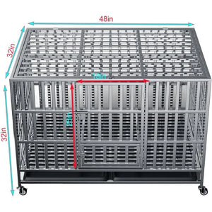 Heavy Duty Stainless Steel Dog Cage, Foldable, Lockable Wheels, Tray, Indoor