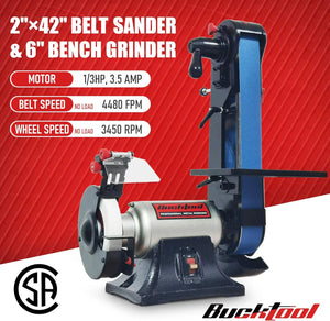 Upgraded 2" Belt Sander & 6" Bench Grinder - Knife Sharpener, Large Work Table