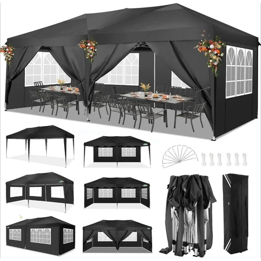 Waterproof 10x20 Pop Up Canopy with 6 Sidewalls, UPF50+ Outdoor Event Shelter Tent