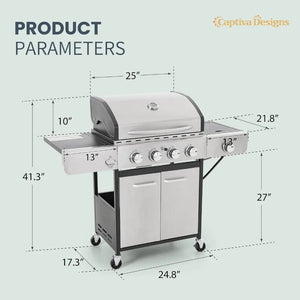 4-Burner Propane BBQ Grill: 42,000 BTU, Side Burner, Porcelain Cast Iron Grates