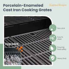 Load image into Gallery viewer, 4-Burner Propane BBQ Grill: 42,000 BTU, Side Burner, Porcelain Cast Iron Grates