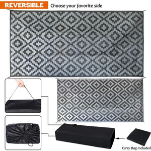 "Reversible Plastic Straw Rug – Modern Area Rug for Deck, Beach, Picnic, Trailer