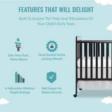 Load image into Gallery viewer, Versatile Black 3-in-1 Convertible Crib - Infant Crib, Toddler Bed, Daybed