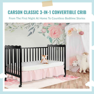 Versatile Black 3-in-1 Convertible Crib - Infant Crib, Toddler Bed, Daybed