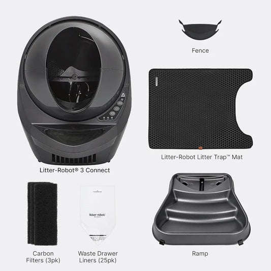"Smart Self-Cleaning Litter Box w/ Mat, Ramp, 25 Liners, 3 Carbon Filters for Cats