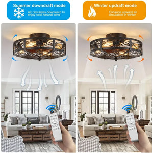 Farmhouse 20" Flush Mount Ceiling Fan, Bladeless Low Profile with Light & Remote