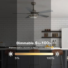 Load image into Gallery viewer, 52&quot; Brushed Nickel Ceiling Fan - Remote Control, Dimmable LED Lights